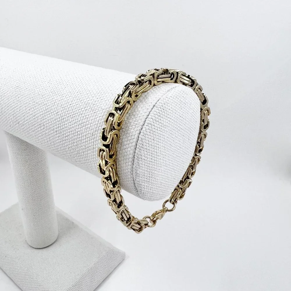 Byzantine Chain Curb-Chain Bright Gold Tone 8” Bracelet